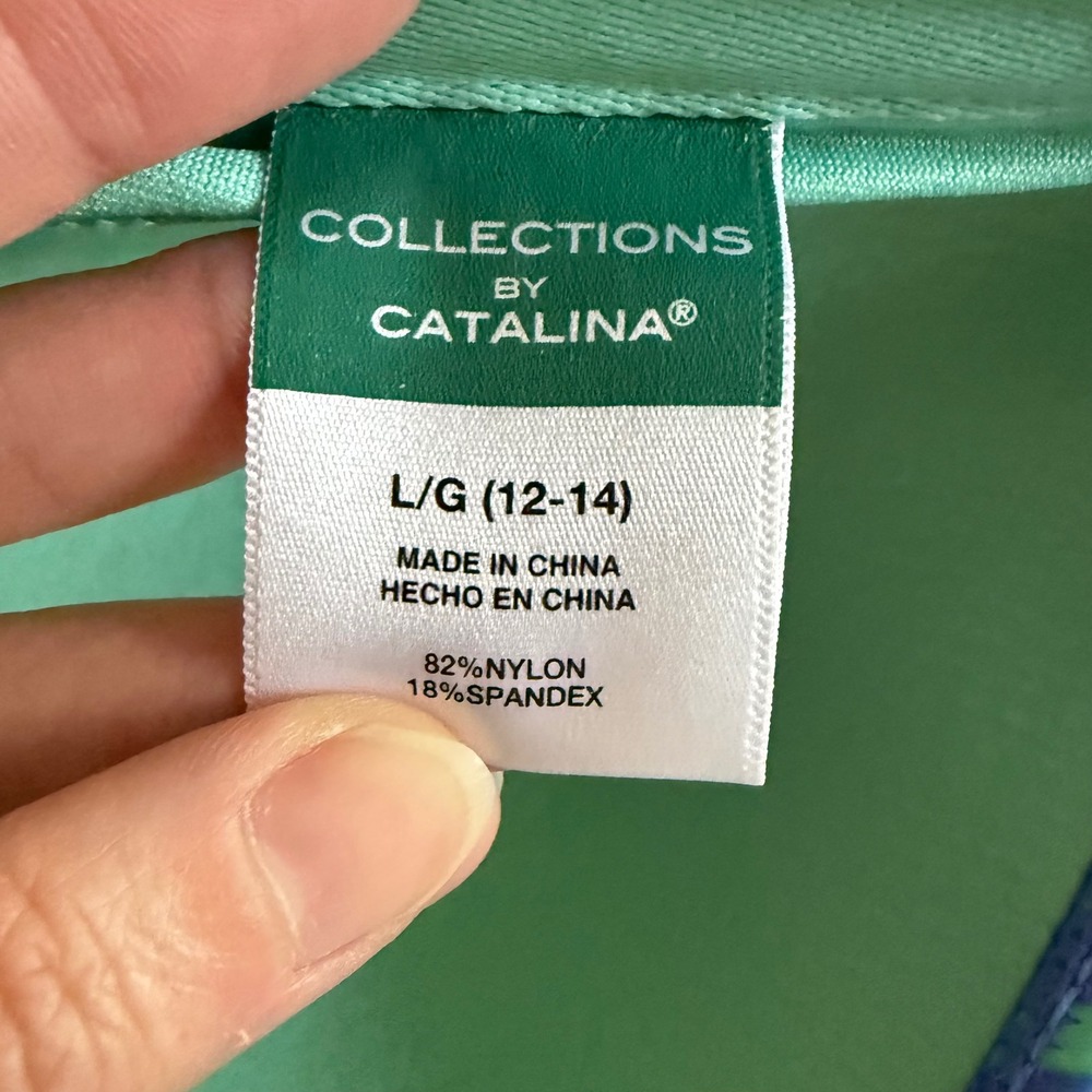 COLLECTIONS BY CATALINA Blue LimeGreen Stripe Tankini Top Ladies Swimwear, 12/14 - Picture 3 of 4